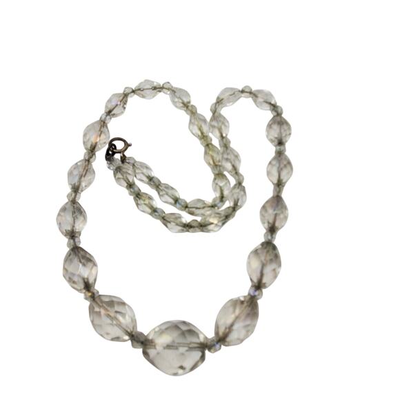 Pale Gray Faceted Crystal Necklace Glass Beaded Choker 12K GF Clasp Vintage - Picture 6 of 11